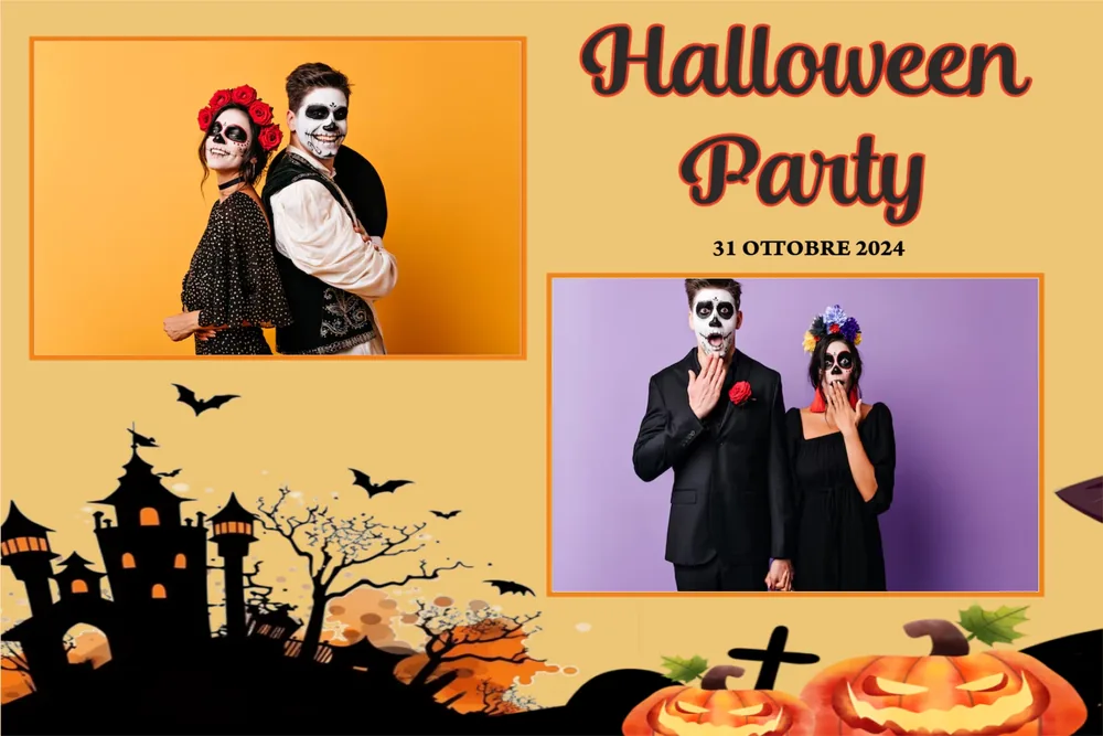 Cornice di Halloween con zucche, pipistrelli e castello, per la festa del 31 ottobre 2024